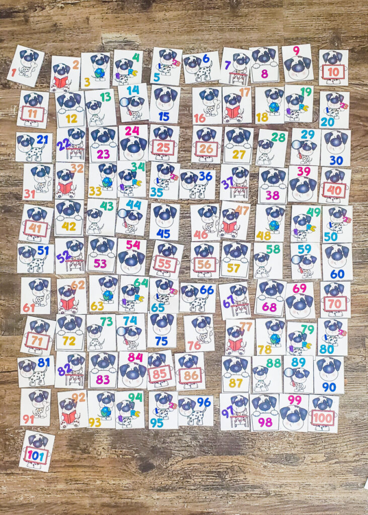 One hundred and one chart made with Dalmatian number cards with numbers 1 to 101