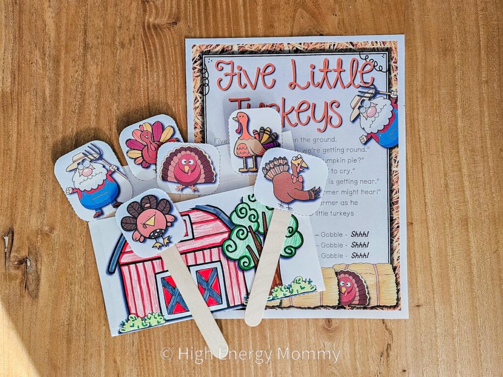 Cute turkey crafts for kids five little turkeys poem and popsicle stick puppets