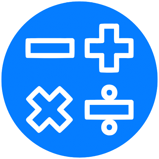 a blue circle with white math symbols